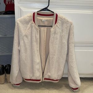 Lavender brown bomber faux fur jacket